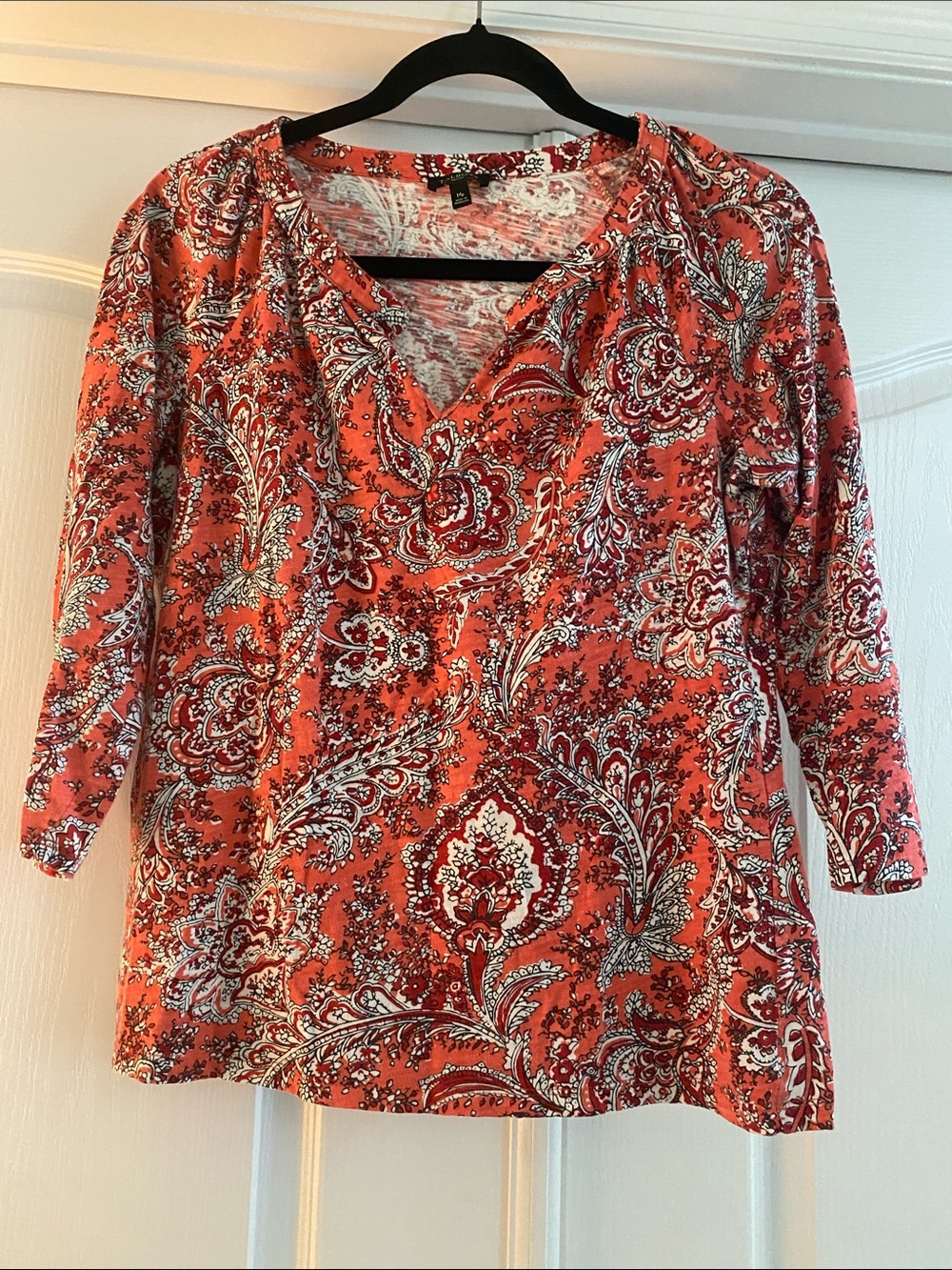 Talbots Coral Paisley V-Neck Tunic Top